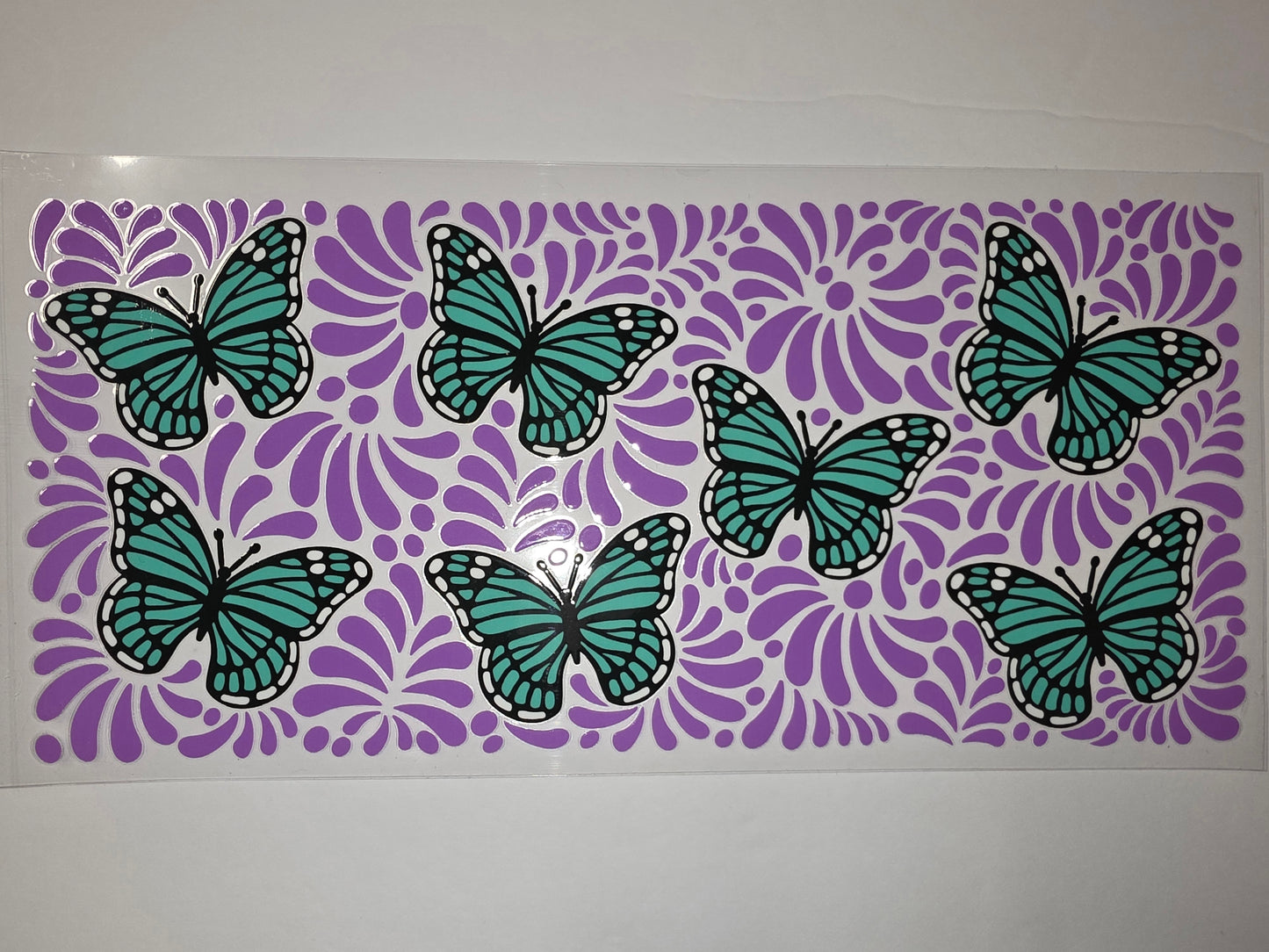 Teal Butterfly & Purple Floral Tumbler Wrap | Butterfly Drinkware Design