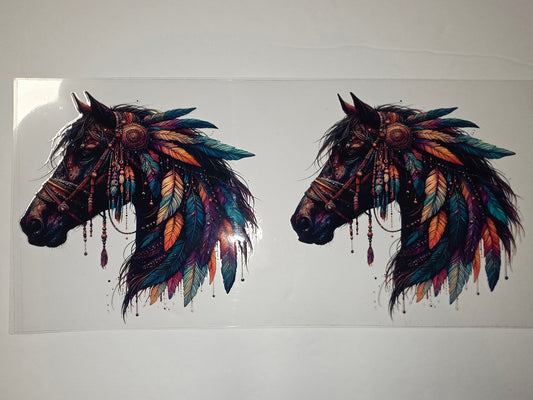 Boho Feather Horse Tumbler Wrap - Tribal Native American Style Design