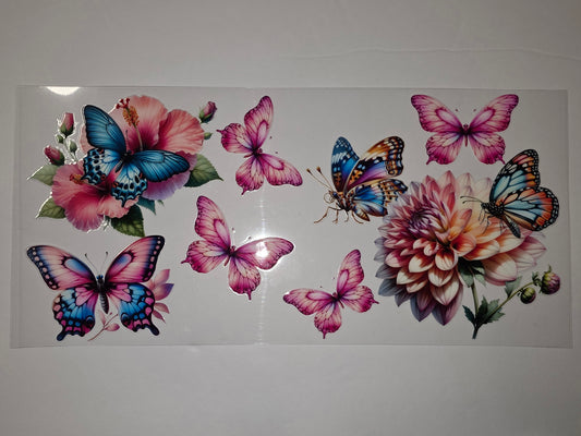 Vibrant Butterfly & Floral Tumbler Wrap - Pink, Blue, Orange & Purple