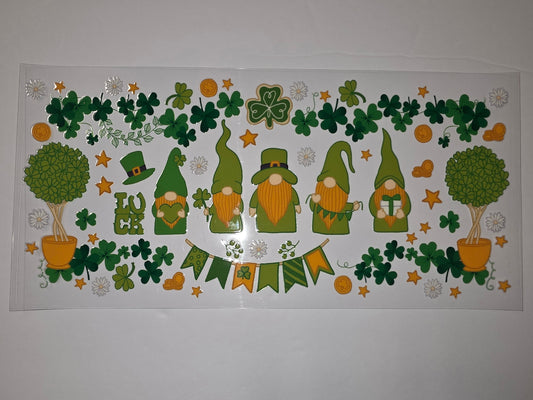 St. Patrick's Day Gnome Tumbler Wrap - Lucky Clover & Gold Coin Design