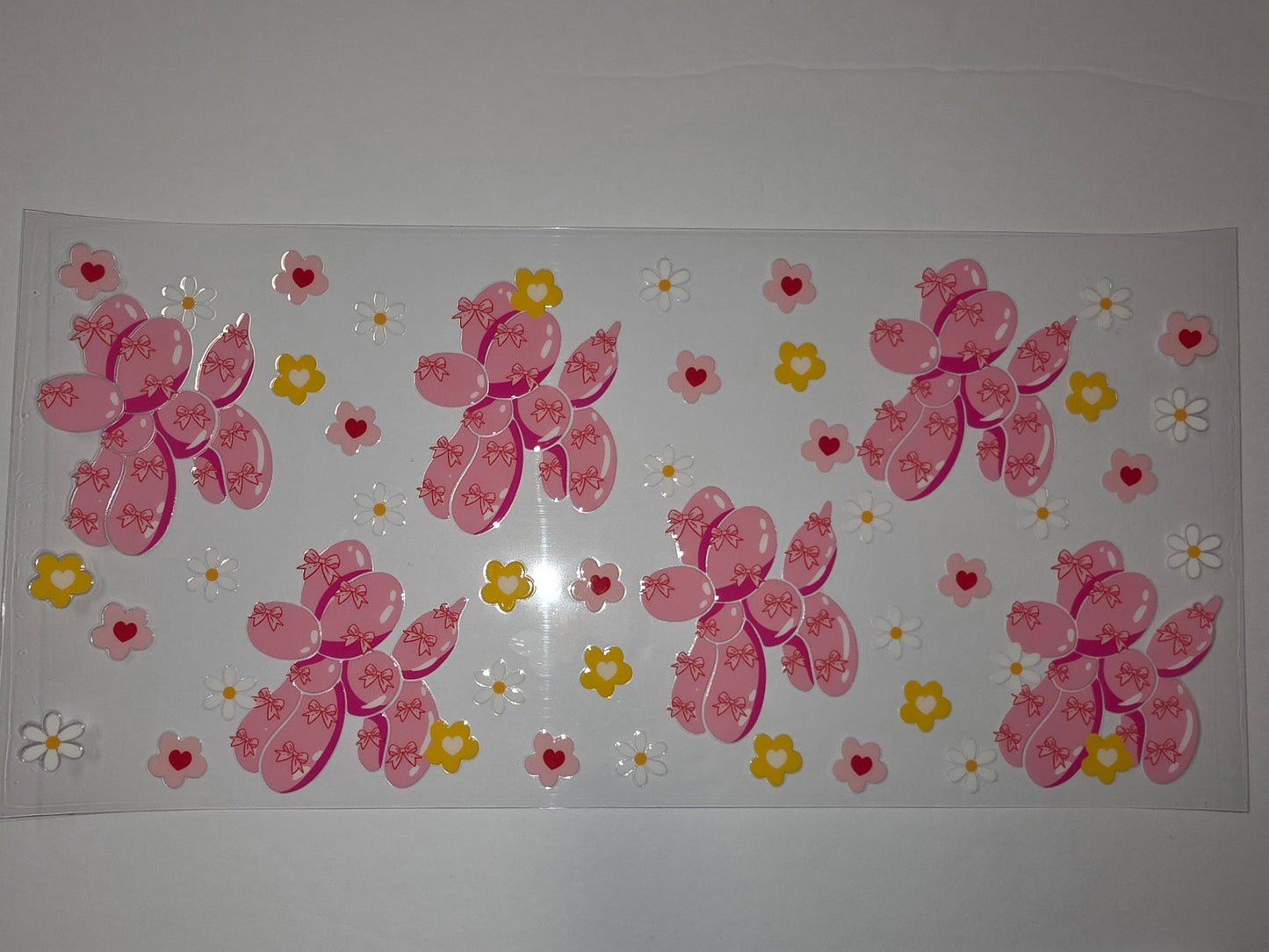 Pink Balloon Dog Tumbler Wrap with Flowers & Hearts | Cute Sublimation Design