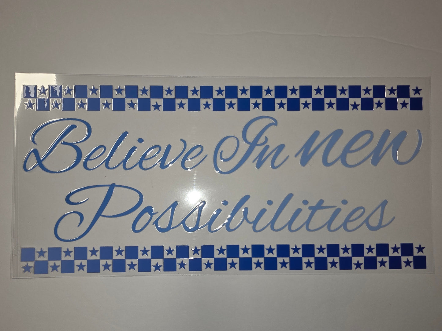 Believe In New Possibilities Tumbler Wrap - Blue Stars & Checkered Pattern