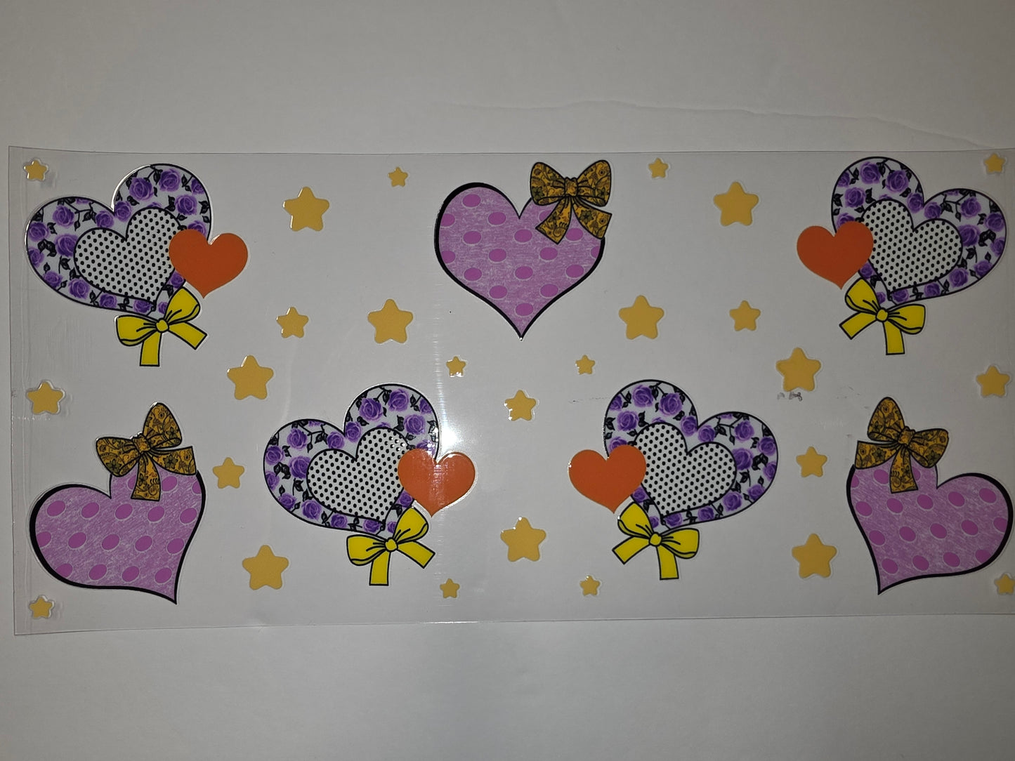 Purple Rose & Polka Dot Heart Tumbler Wrap with Yellow Bows and Stars