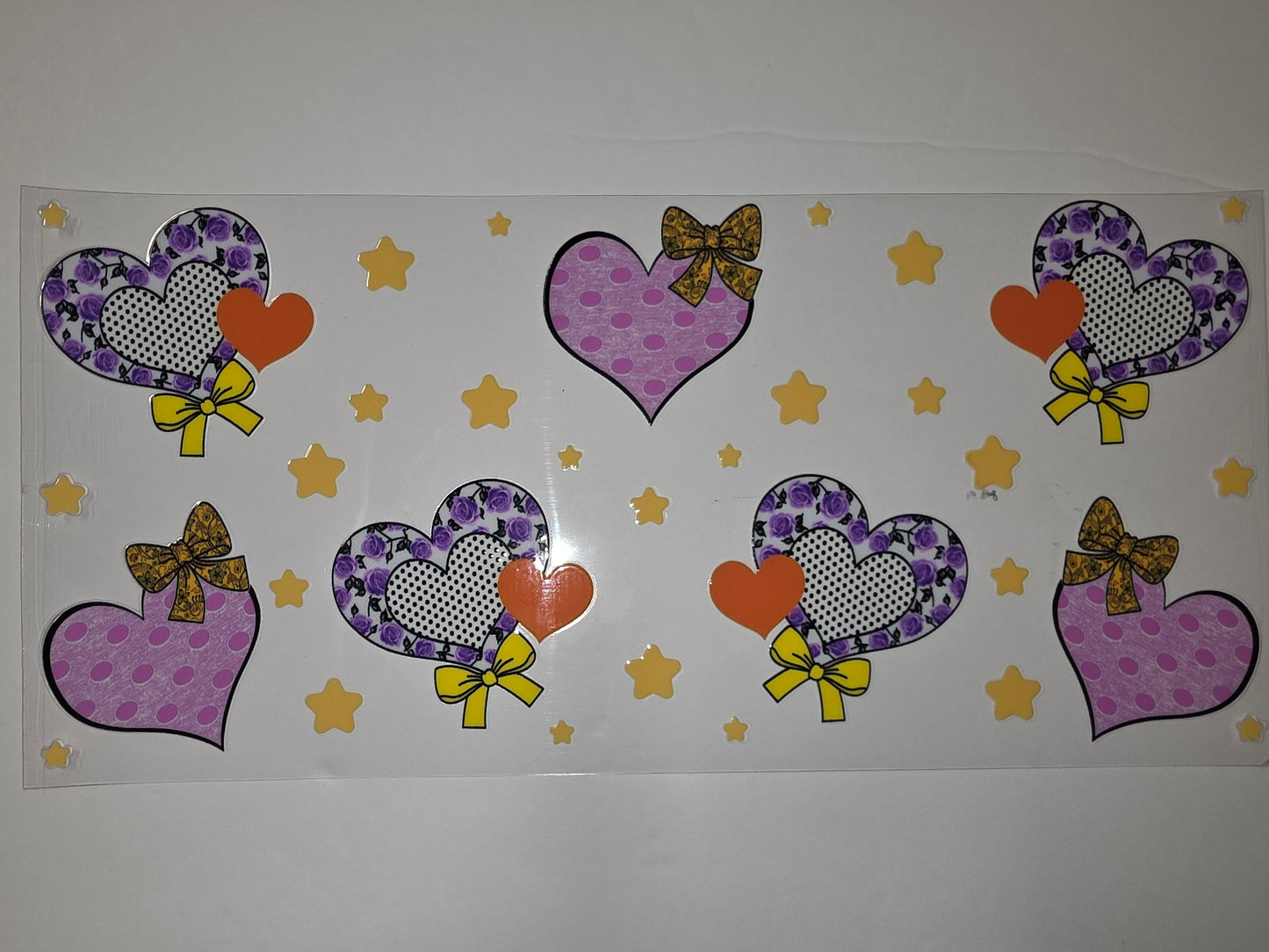 Purple Rose & Polka Dot Heart Tumbler Wrap with Yellow Bows & Stars
