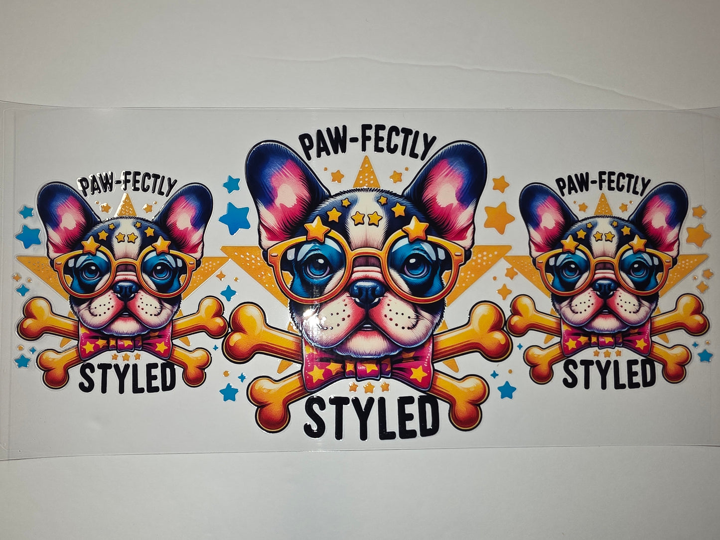 Cool French Bulldog Tumbler Wrap - "Paw-Fectly Styled" Design with Stars & Bones