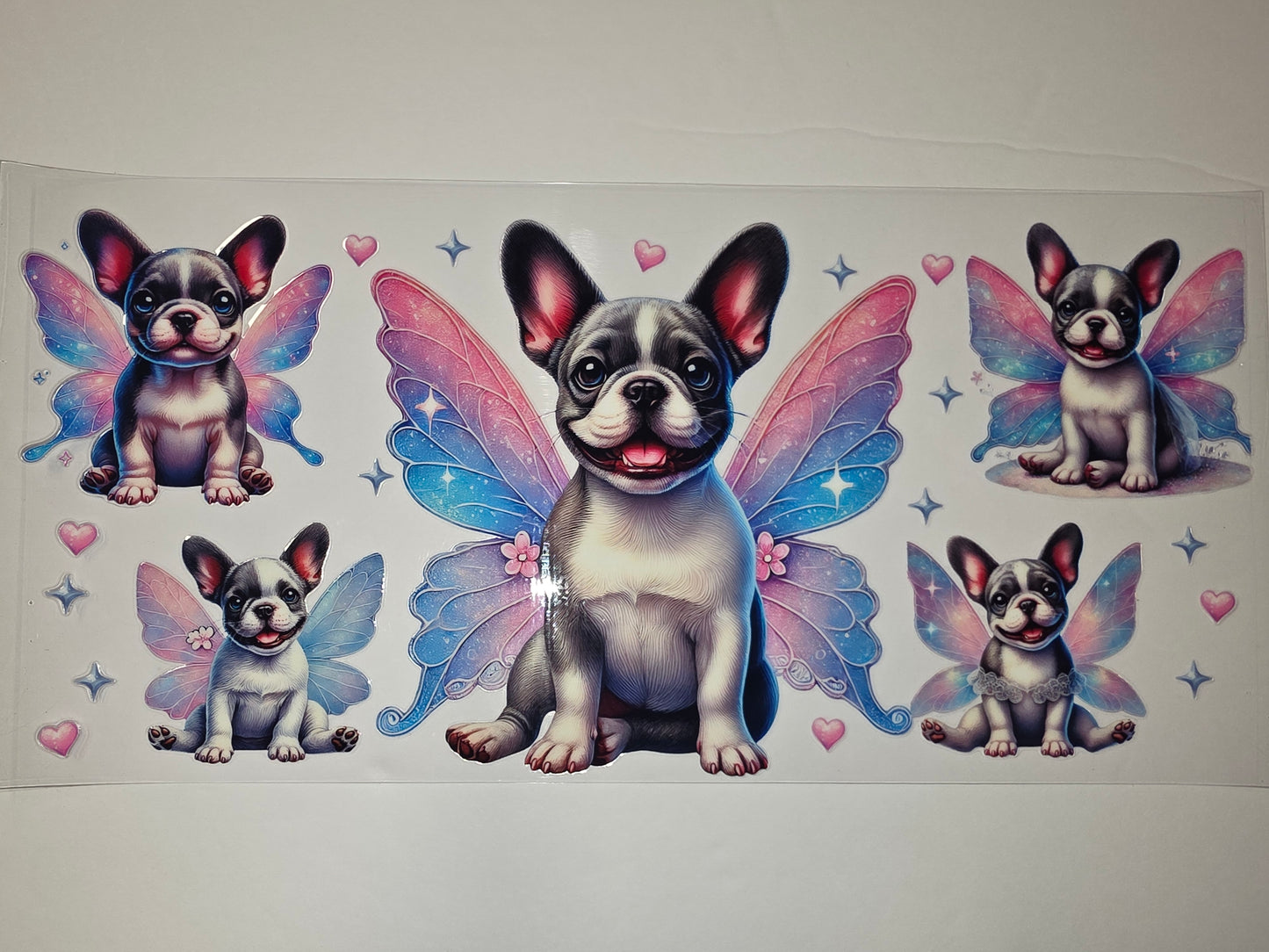 Fairy French Bulldog Tumbler Wrap - Pink Blue Wings, Cute Dog Design