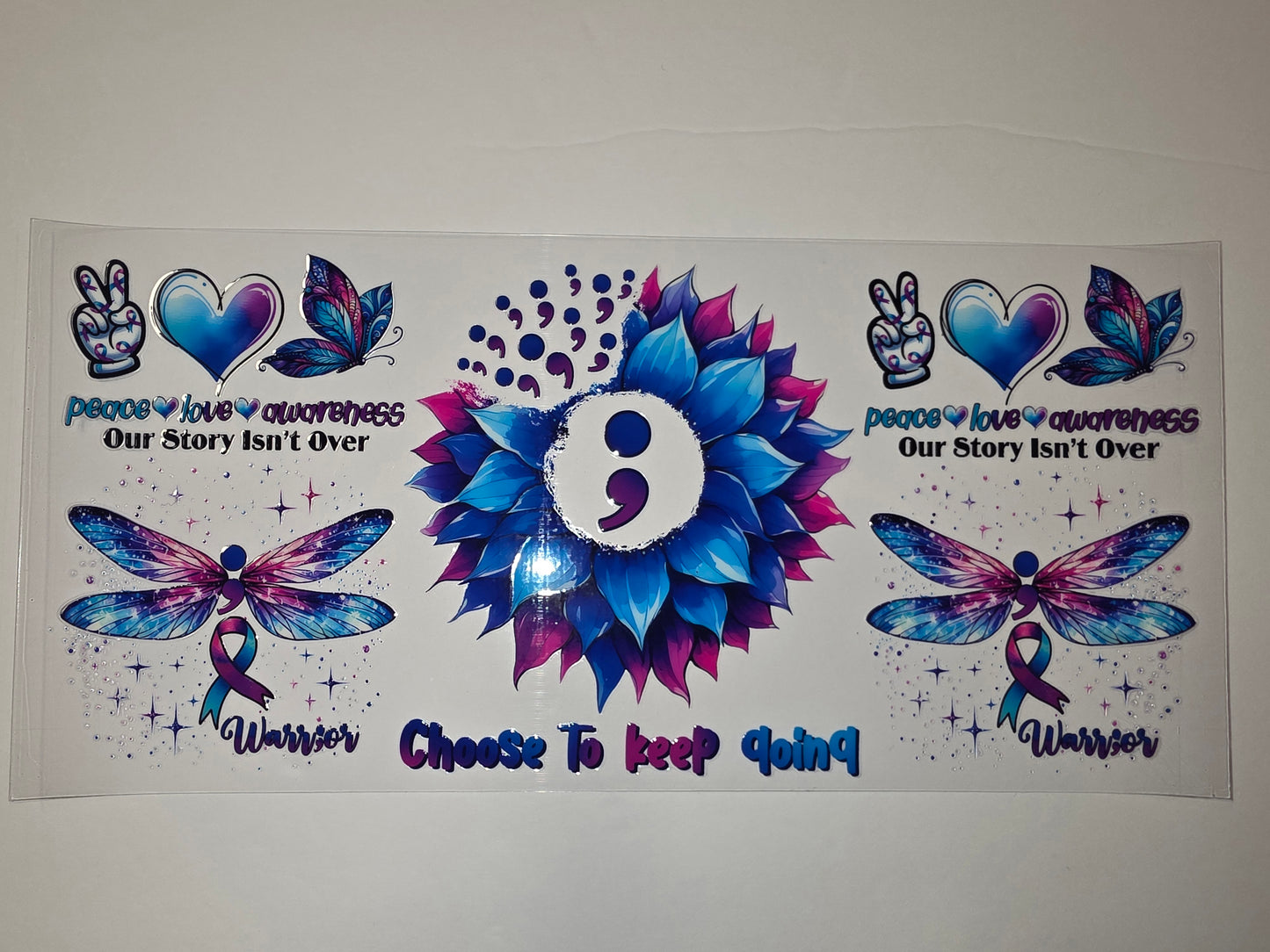 Warrior Dragonfly & Flower Tumbler Wrap - Blue, Purple, Pink Awareness Design