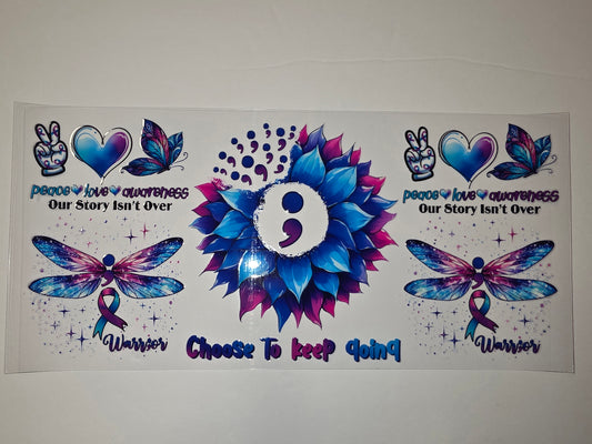 Warrior Dragonfly & Flower Tumbler Wrap - Blue, Purple, Pink Awareness Design