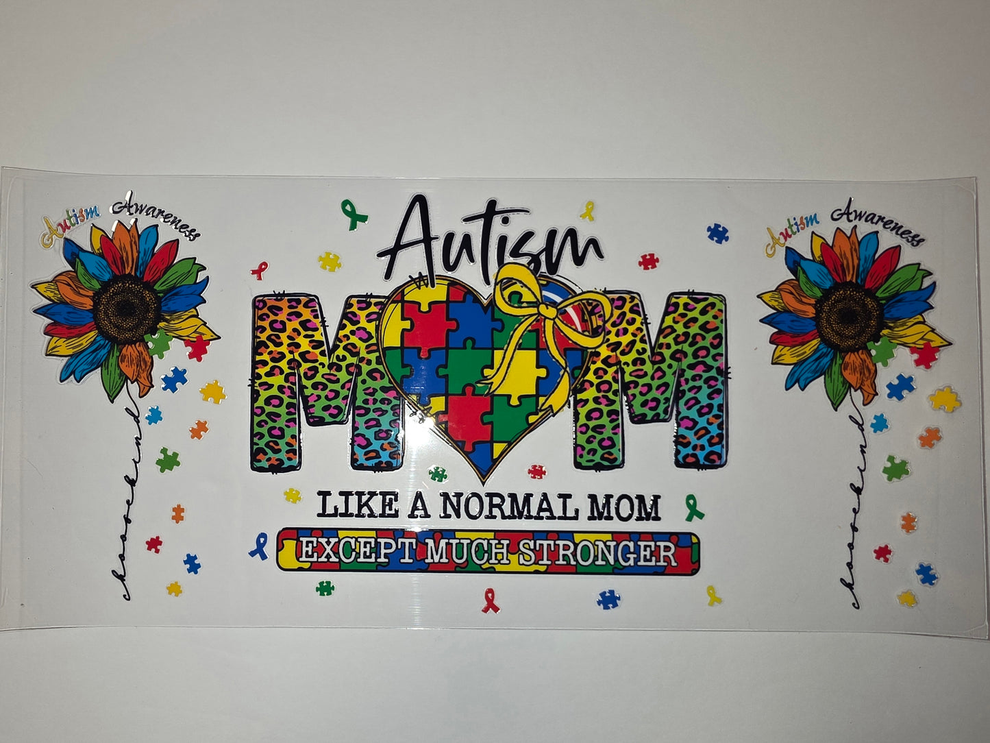 Autism Mom Sunflower & Puzzle Piece Tumbler Wrap - "Stronger Than Normal" Design