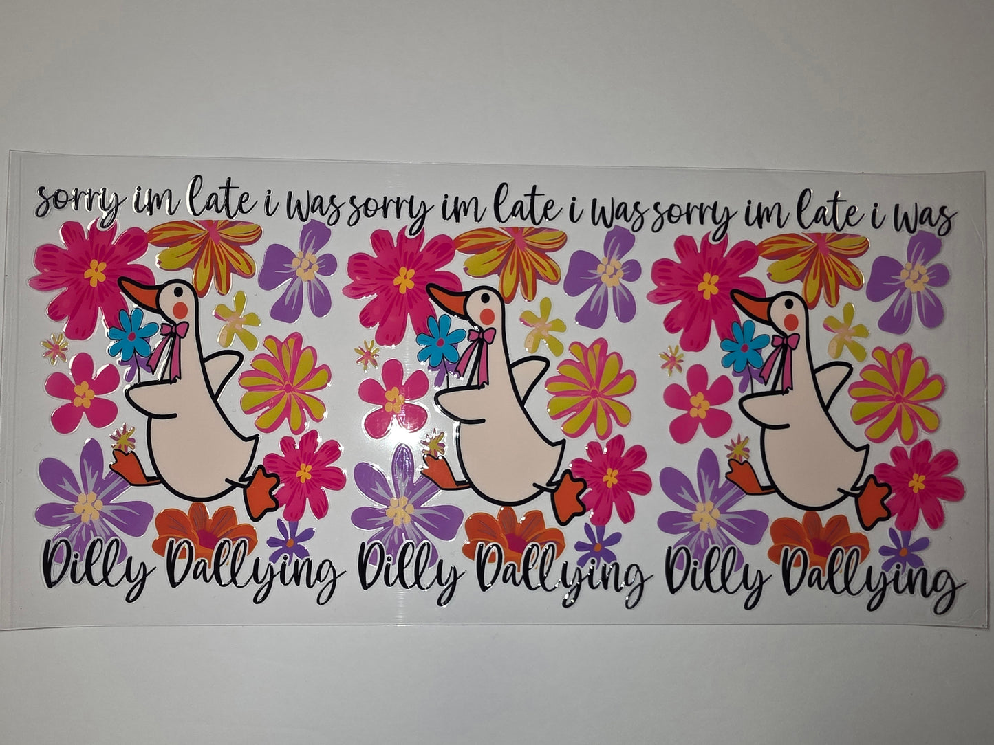 Cute Duck "Dilly Dallying" Floral Tumbler Wrap - Pink, Purple, Orange Flowers