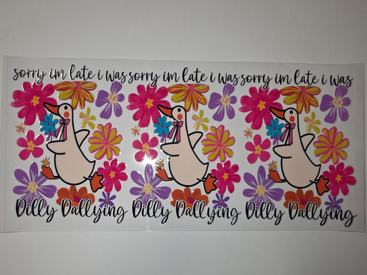 Cute Duck "Dilly Dallying" Floral Tumbler Wrap - Pink, Purple, Orange Flowers