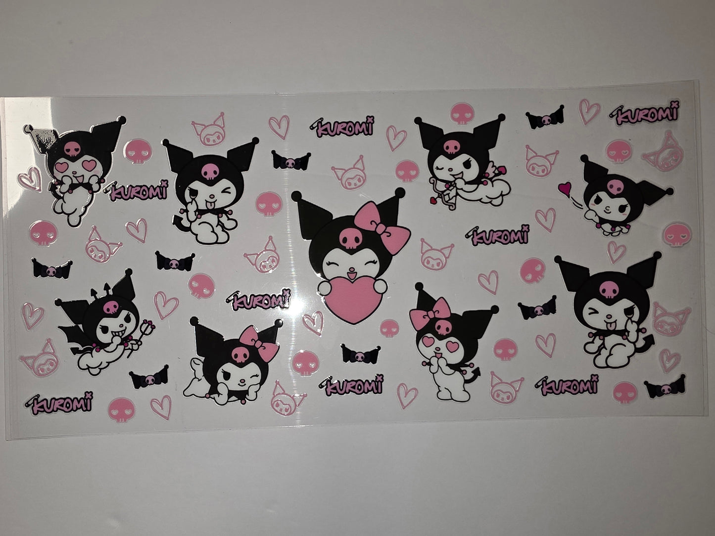 Cute Kuromi Tumbler Wrap - Black, Pink, Skulls & Hearts Design