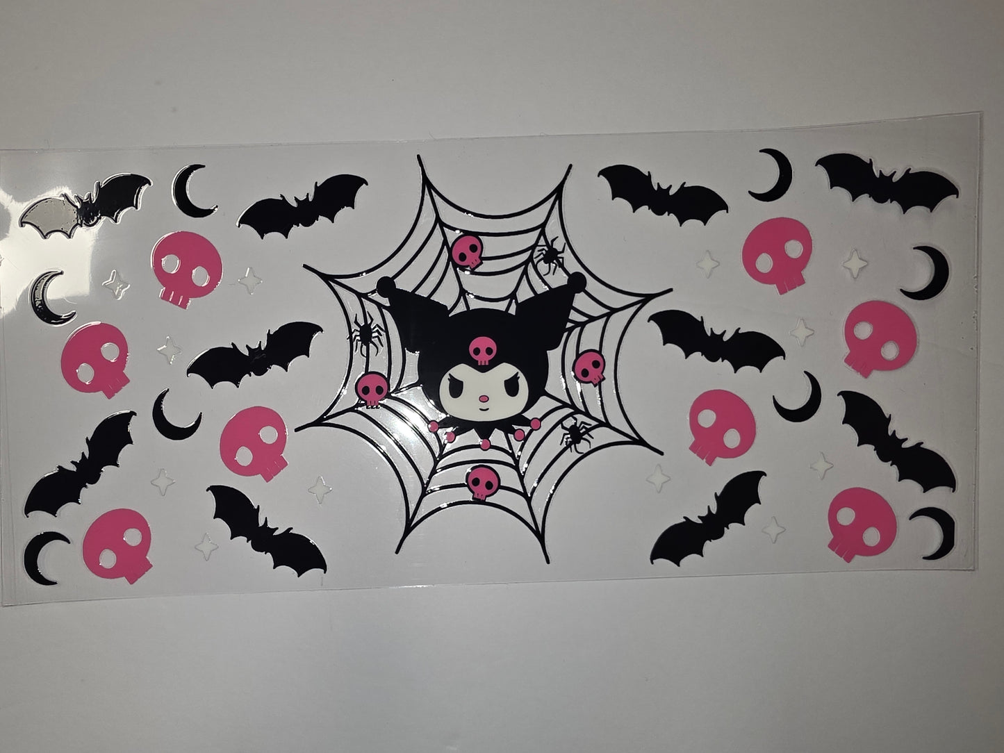 Cute Halloween Kuromi Tumbler Wrap - Bats, Skulls, Moons & Spiderwebs