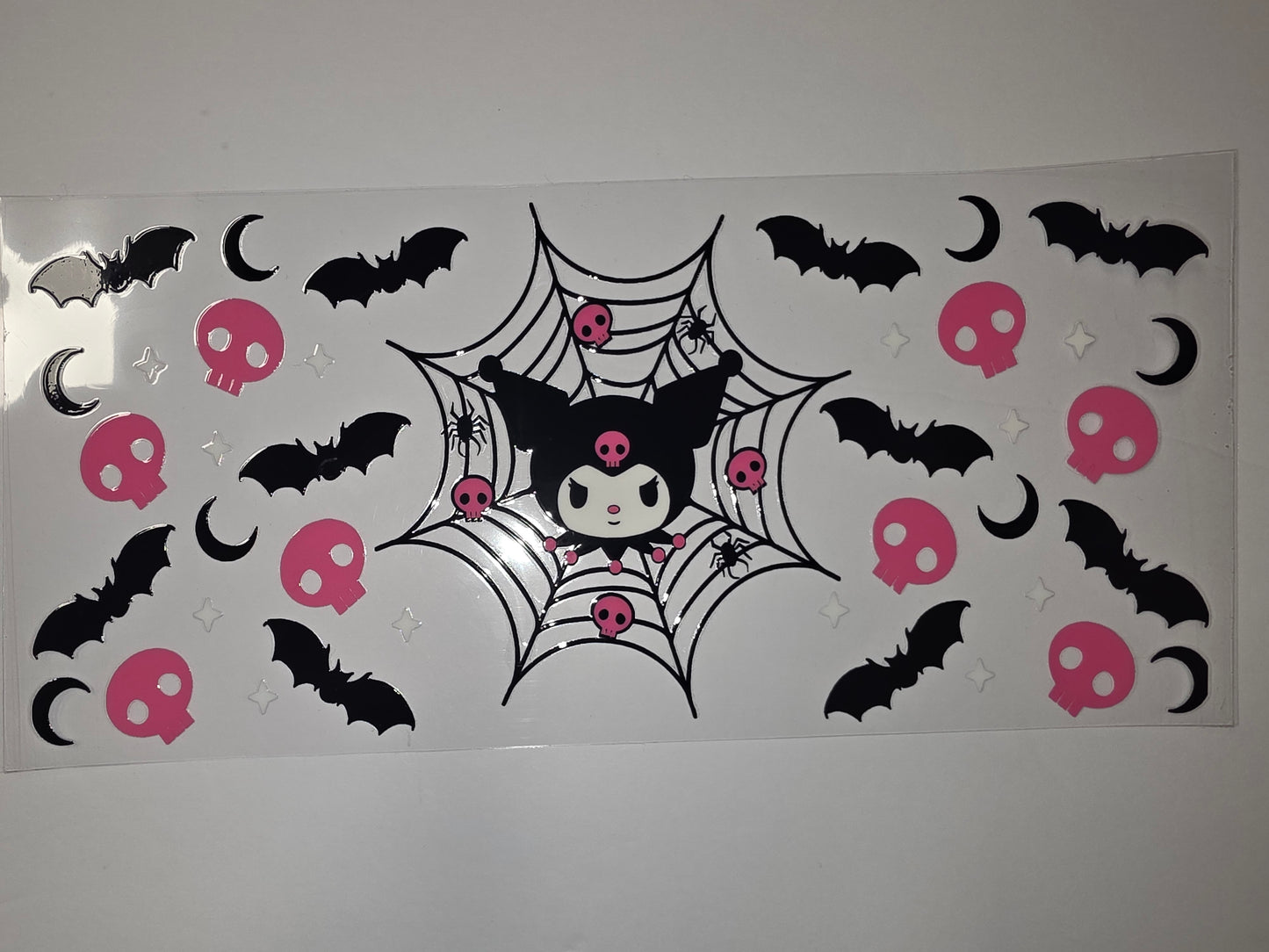 Gothic Halloween Kuromi Tumbler Wrap - Bats, Skulls, Moons & Spiderweb Design