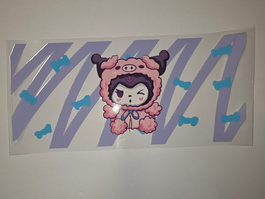 Cute Pig Character Tumbler Wrap - Kawaii Pink & Purple Design with Blue Accents
