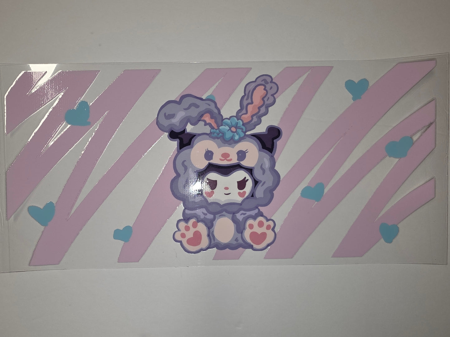 Kawaii Bunny Girl Tumbler Wrap - Pink & Blue Pastel Hearts & Stripes Design