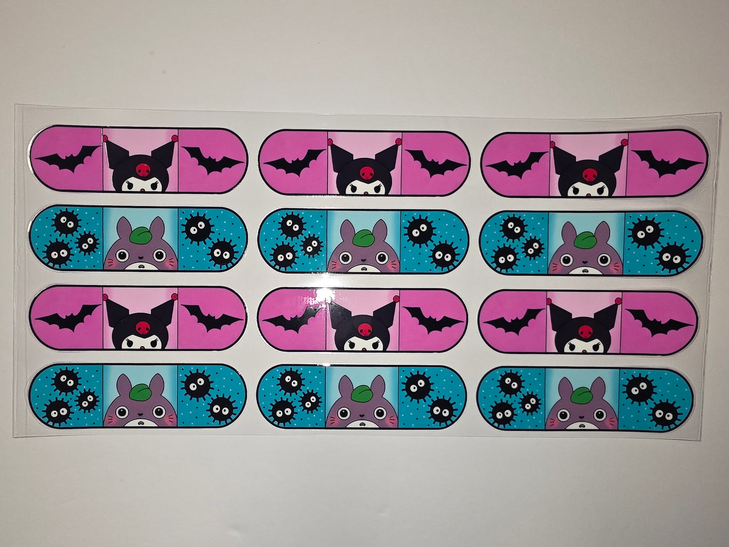 Cute Kawaii Totoro & Kuromi Bat Tumbler Wraps - Pink, Teal & Black