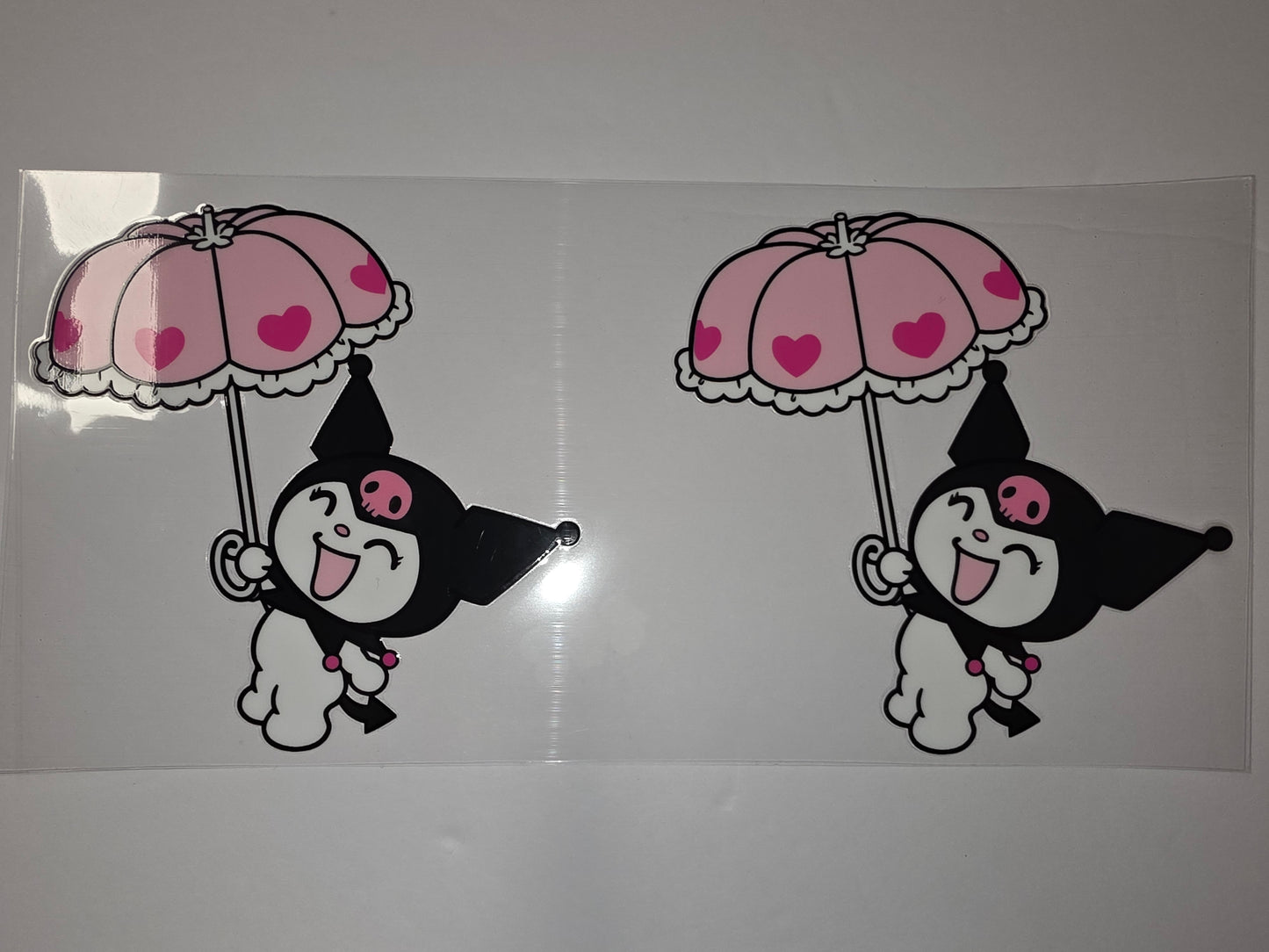 Cute Kuromi with Pink Heart Umbrella Tumbler Wrap | Kawaii Drinkware Decal