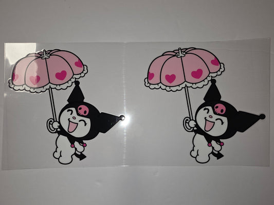 Cute Kuromi with Pink Umbrella Tumbler Wrap - Kawaii Anime Drinkware Design