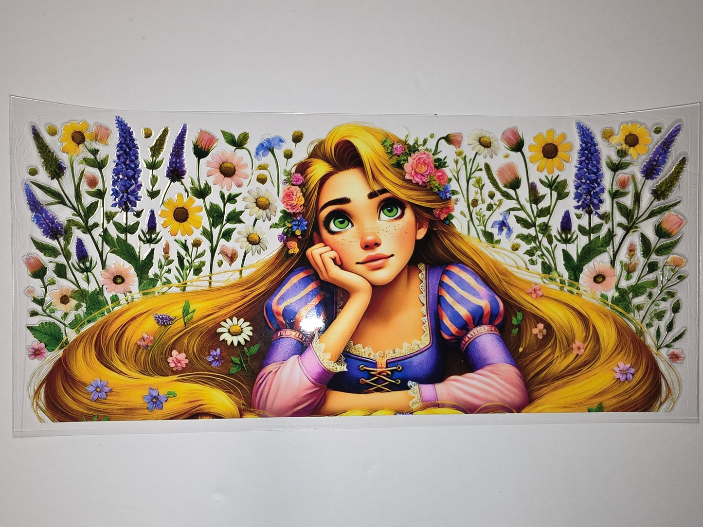 Enchanted Princess Floral Tumbler Wrap - Long Blonde Hair, Green Eyes, Purple & Pink Dress