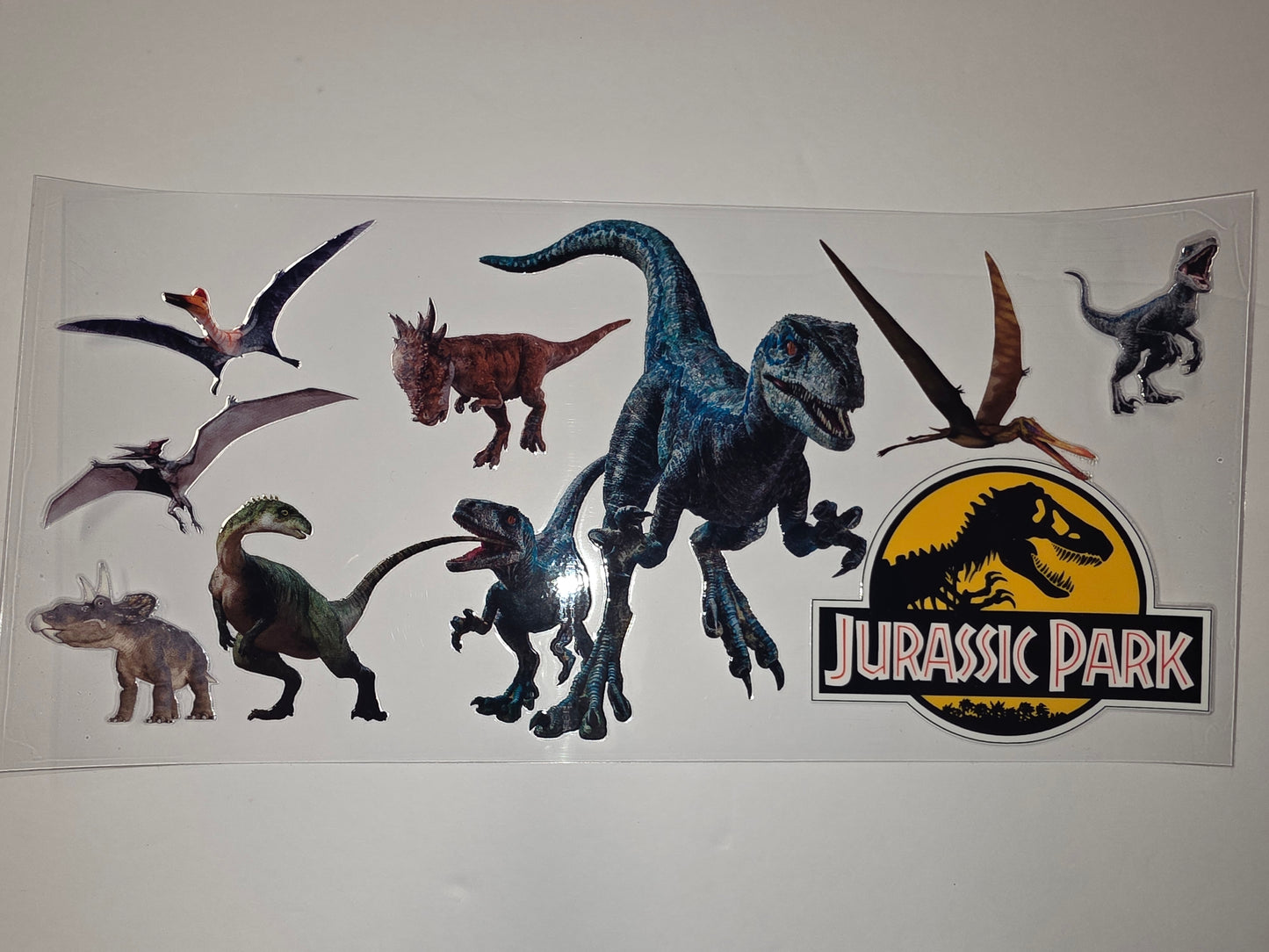 Jurassic Park Dinosaur Tumbler Wrap - Blue Velociraptor, Pterodactyls, Triceratops