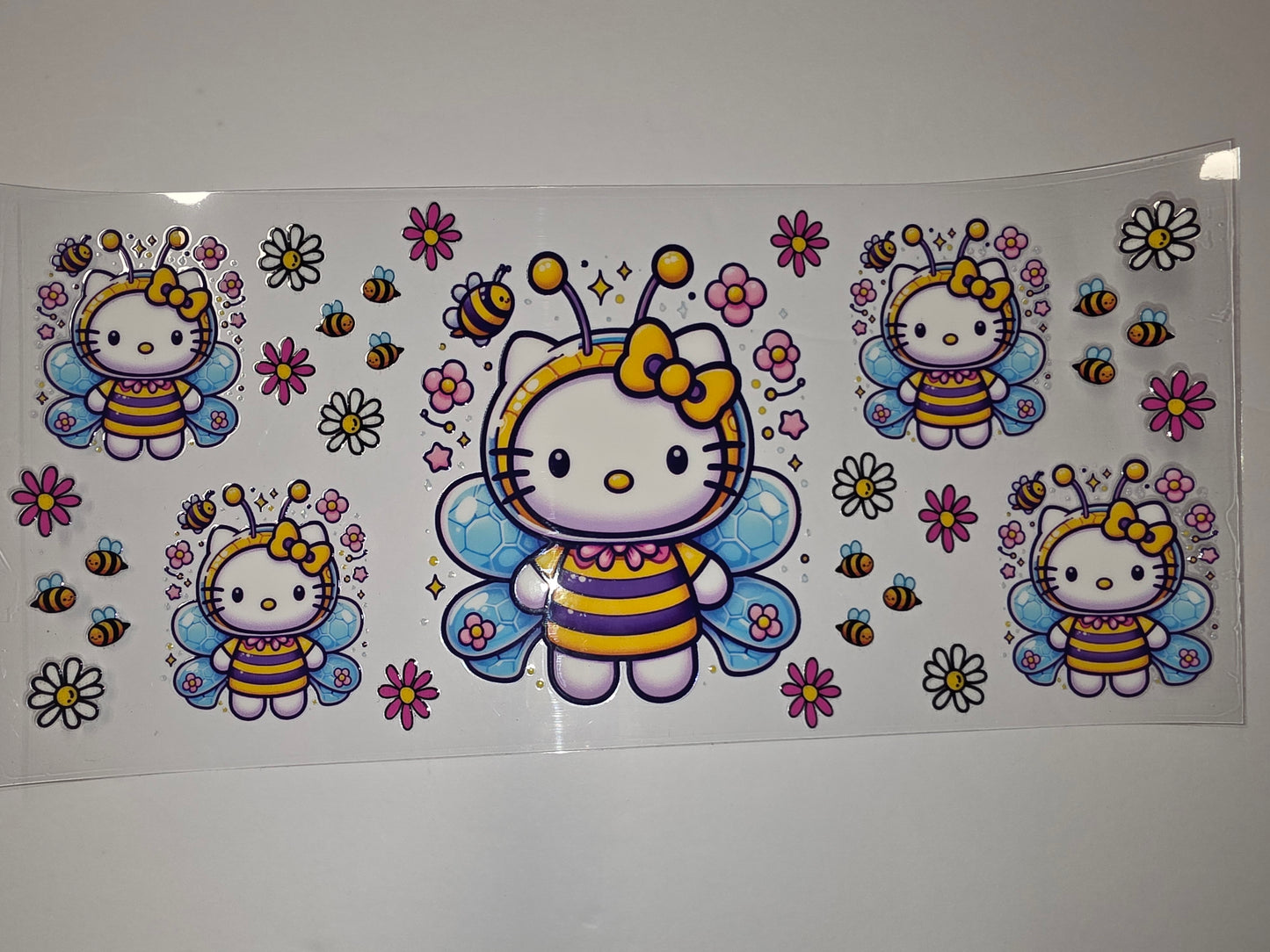 Cute Bee Hello Kitty Tumbler Wrap | Yellow, Purple, Blue | Kawaii Drinkware Design