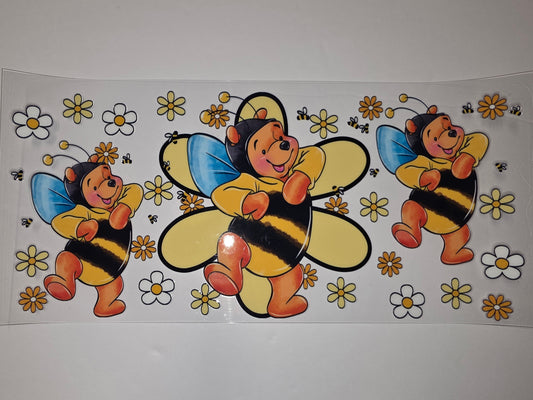 Winnie the Pooh Bee Tumbler Wrap | Cute Daisy & Bee Design | Yellow, Black, Blue