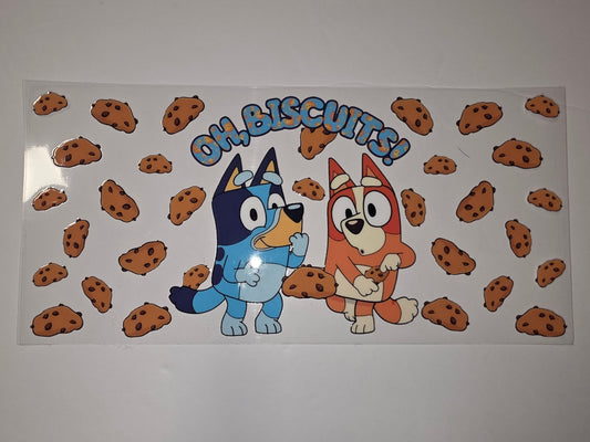 Bluey & Bingo "Oh, Biscuits!" Chocolate Chip Cookie Tumbler Wrap - Kids Cartoon Design