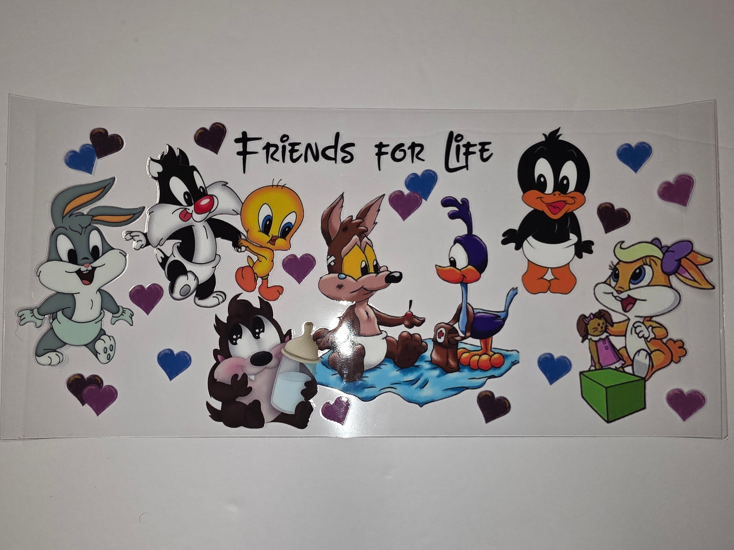 Baby Looney Tunes Friends for Life Tumbler Wrap | Cute Cartoon Characters | Blue & Purple Hearts