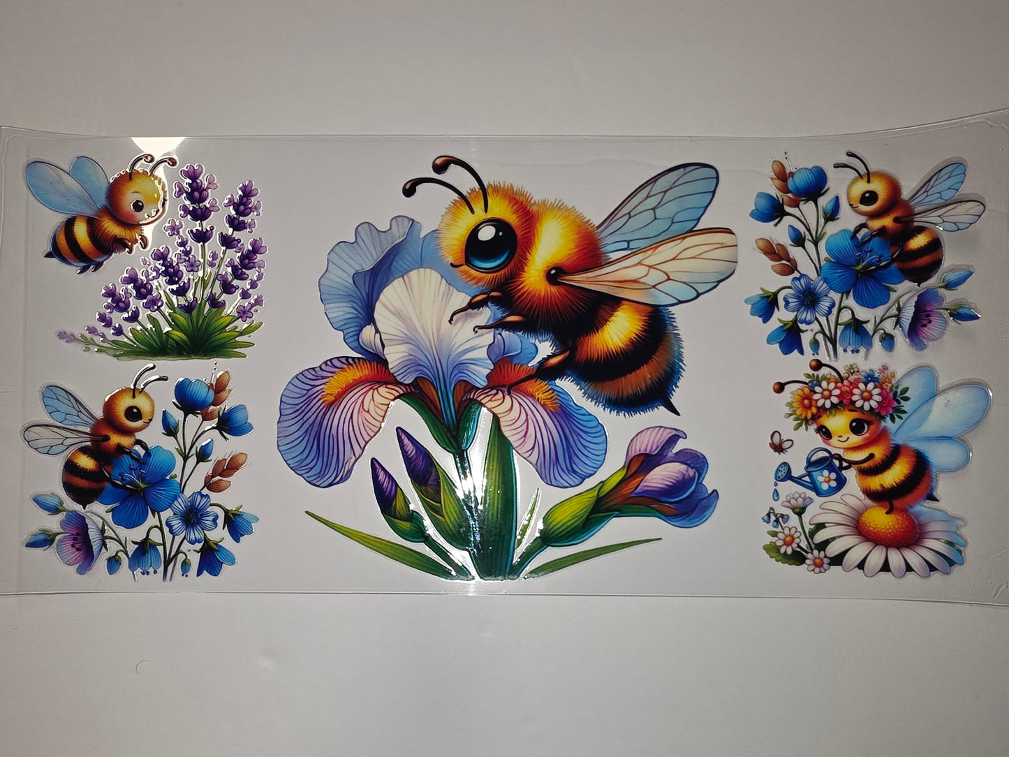 Cute Bee & Flower Tumbler Wrap | Sublimation Design with Lavender, Iris, Daisies & Bluebells