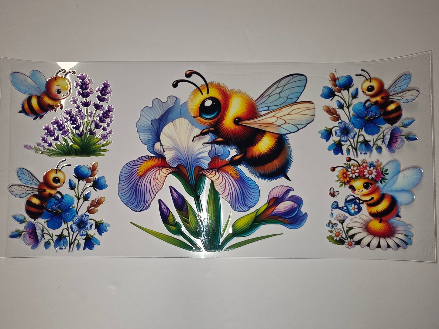 Cute Bee & Flower Tumbler Wrap - Sublimation Design with Lavender, Iris, and Daisies