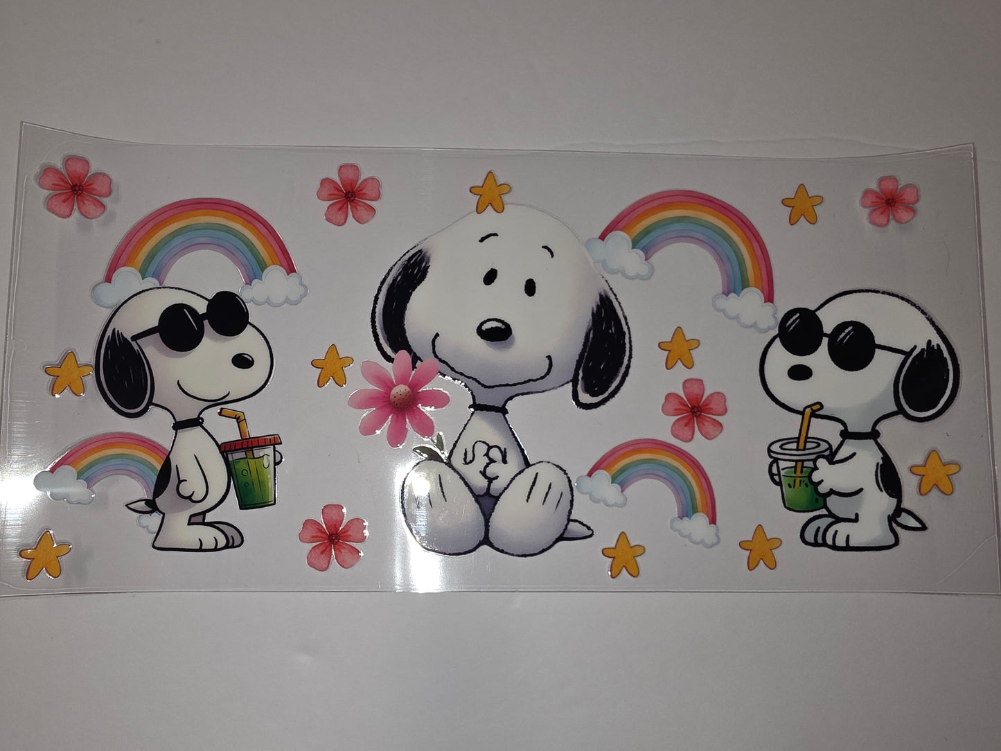 Snoopy Rainbow Drink Tumbler Wrap | Cute Dog & Stars Design | Sublimation Cup Art