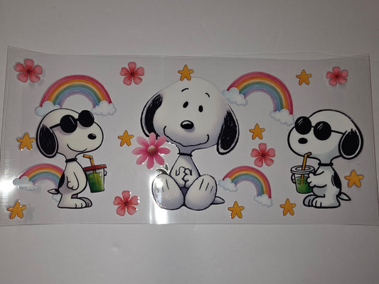 Snoopy Rainbow Drink Tumbler Wrap | Cute Dog & Stars Design | Sublimation Cup Art