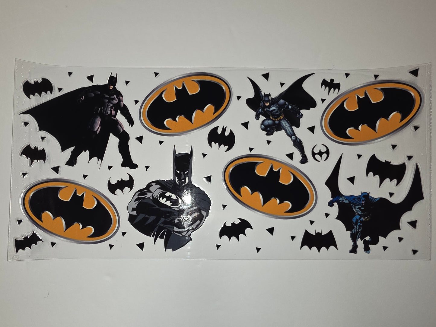 Batman Tumbler Wrap - Superhero Design with Bat Symbols and Orange Accents
