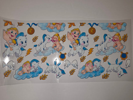 Cute Baby Pegasus & Cherub Tumbler Wrap - Blue Clouds & Gold Accents