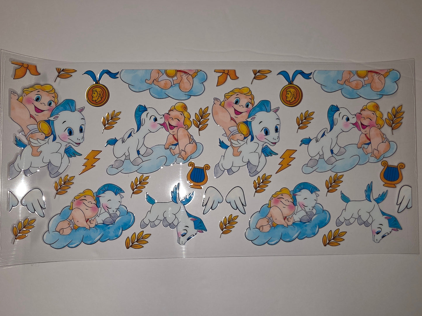 Cute Baby Pegasus & Cherub Tumbler Wrap Design - Blue, Gold, Peach