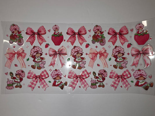 Strawberry Shortcake & Bows Tumbler Wrap | Pink & White Retro Design