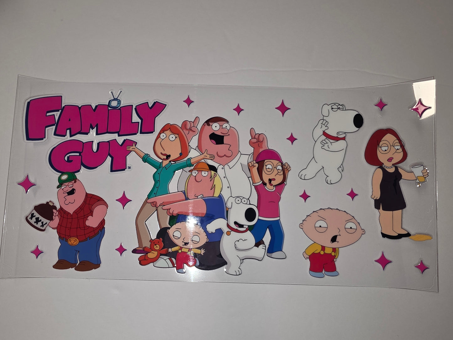 Family Guy Character Tumbler Wrap - Vibrant Pink & Blue Design