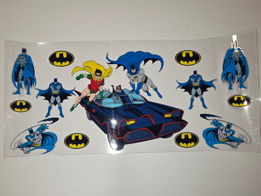 Retro Batman & Robin Tumbler Wrap - Classic Comic Style with Batmobile