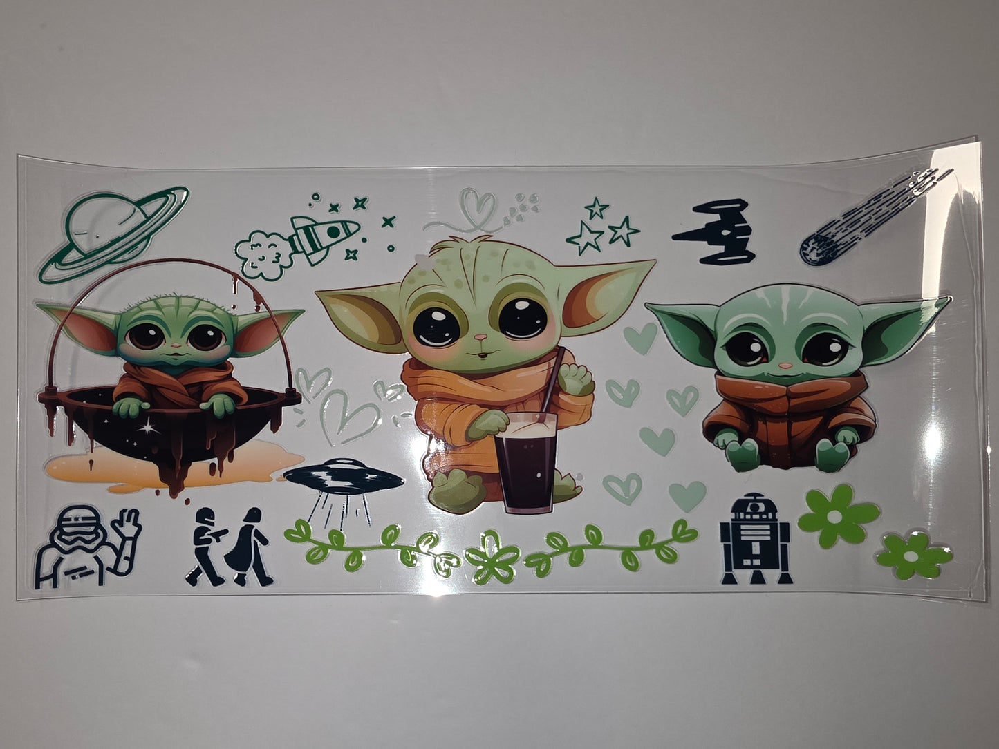 Cute Baby Alien & Star Wars Inspired Tumbler Wrap | Green & Orange Design
