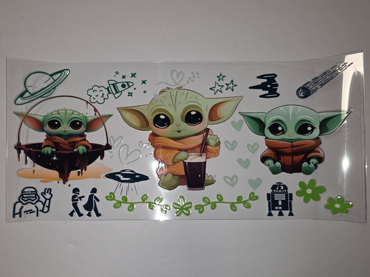 Cute Baby Alien & Star Wars Inspired Tumbler Wrap | Green & Orange Design