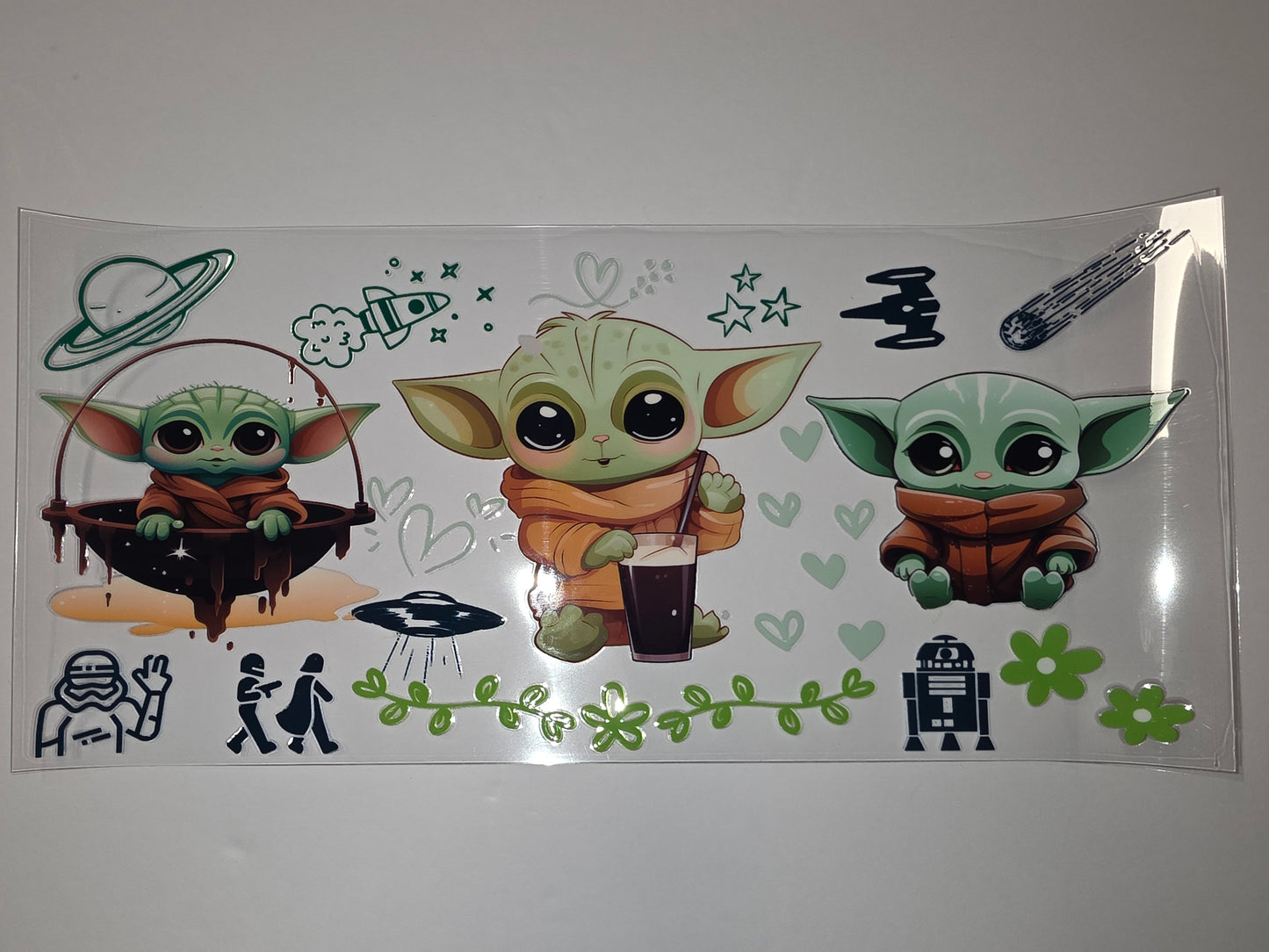 Cute Baby Alien & Star Wars Inspired Tumbler Wrap | Green, Orange, Brown | Sci-Fi Fan Art