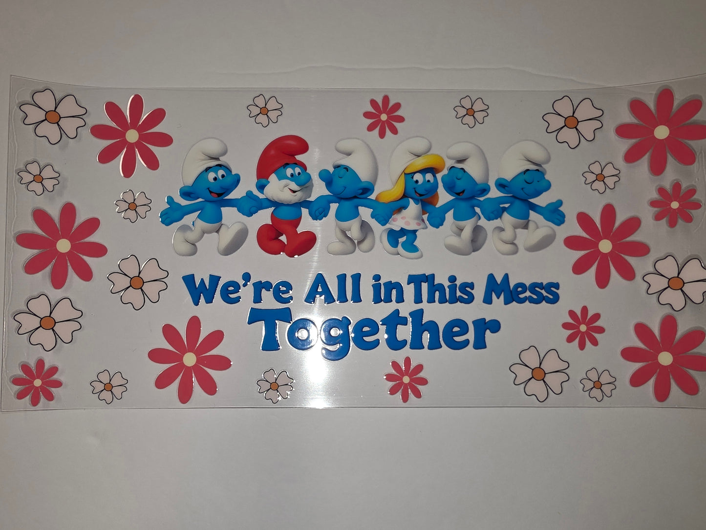 Smurfs "We're All In This Mess Together" Tumbler Wrap | Blue & Red Daisy Design