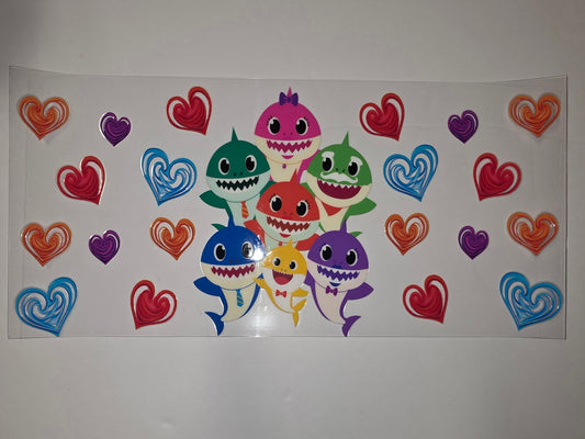 Baby Shark Family Tumbler Wrap | Colorful Hearts Design | Kids Drinkware Decal
