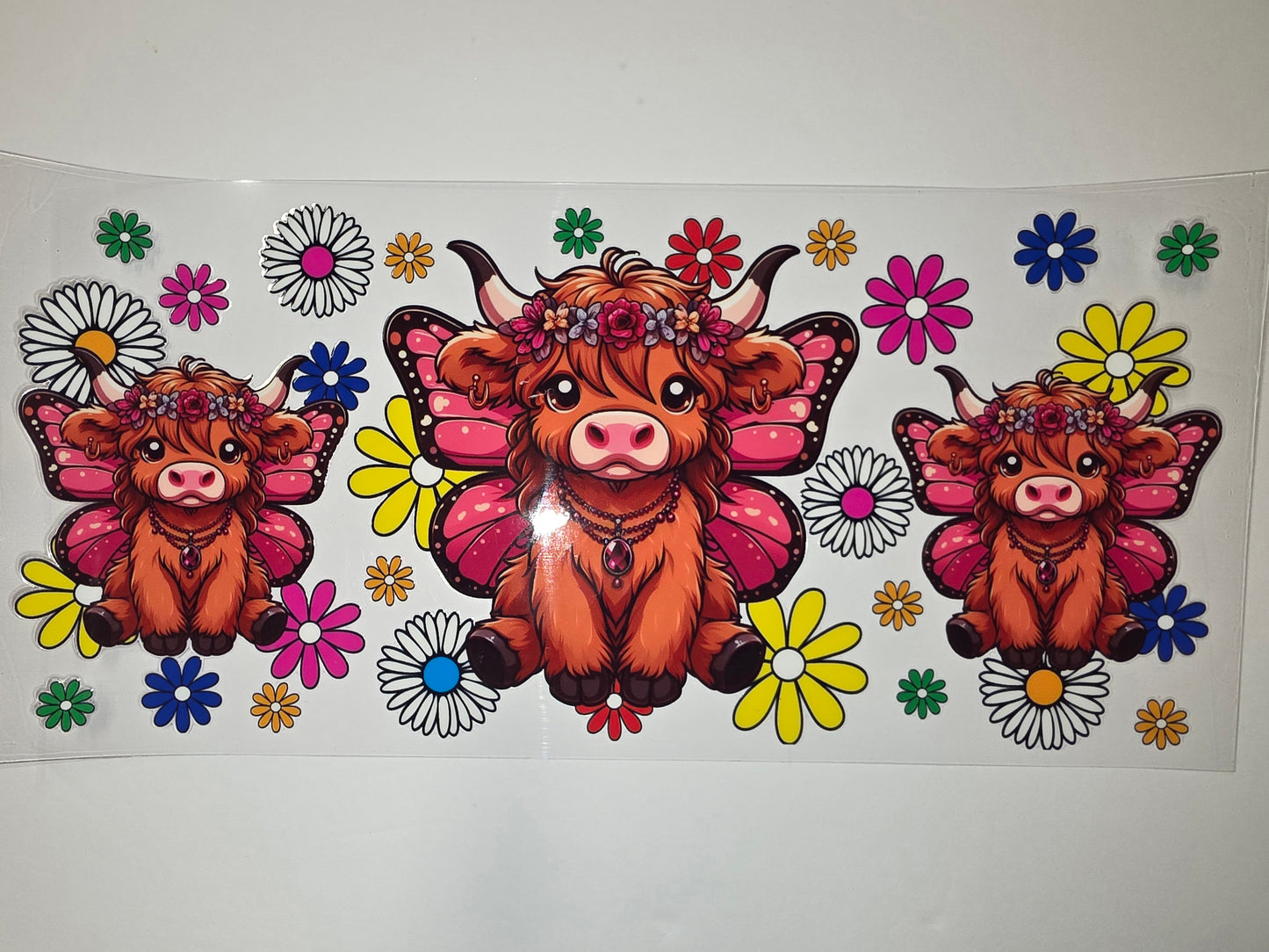 Cute Highland Cow Fairy Butterfly Tumbler Wrap | Whimsical Floral Design