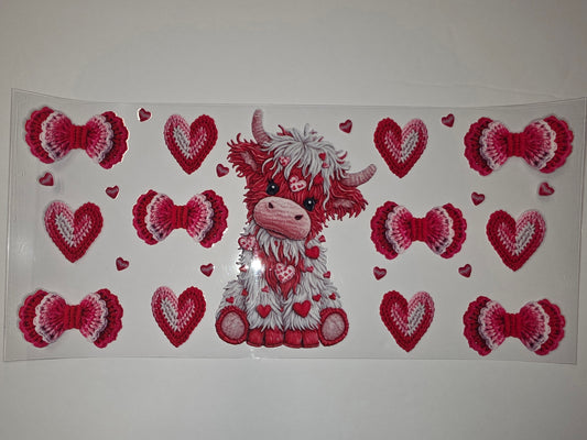 Cute Highland Cow Valentine Tumbler Wrap - Pink & Red Hearts & Bows