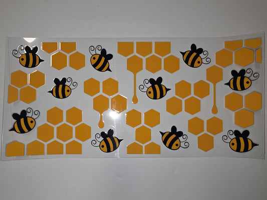 Cute Bumble Bee Honeycomb Tumbler Wrap - Yellow & Black Sublimation Design