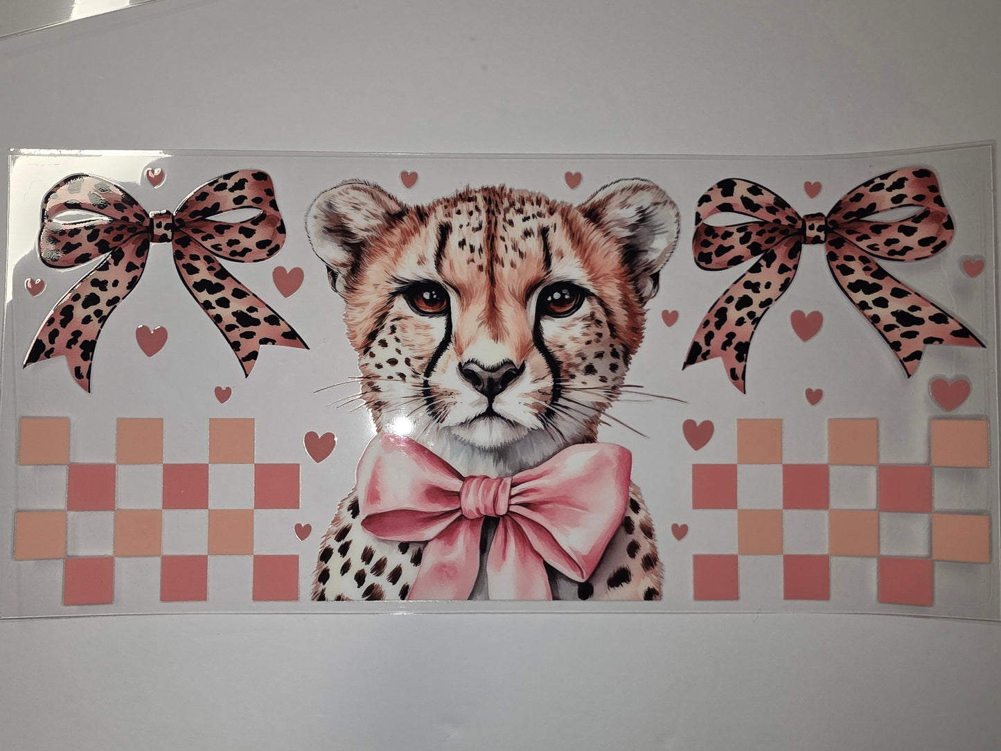 Cute Cheetah Cub Tumbler Wrap with Pink Bows & Hearts - Animal Print Drinkware Design