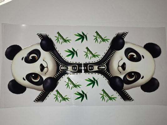 Cute Zipper Panda Bamboo Tumbler Wrap - Black, White, Green Sublimation Design