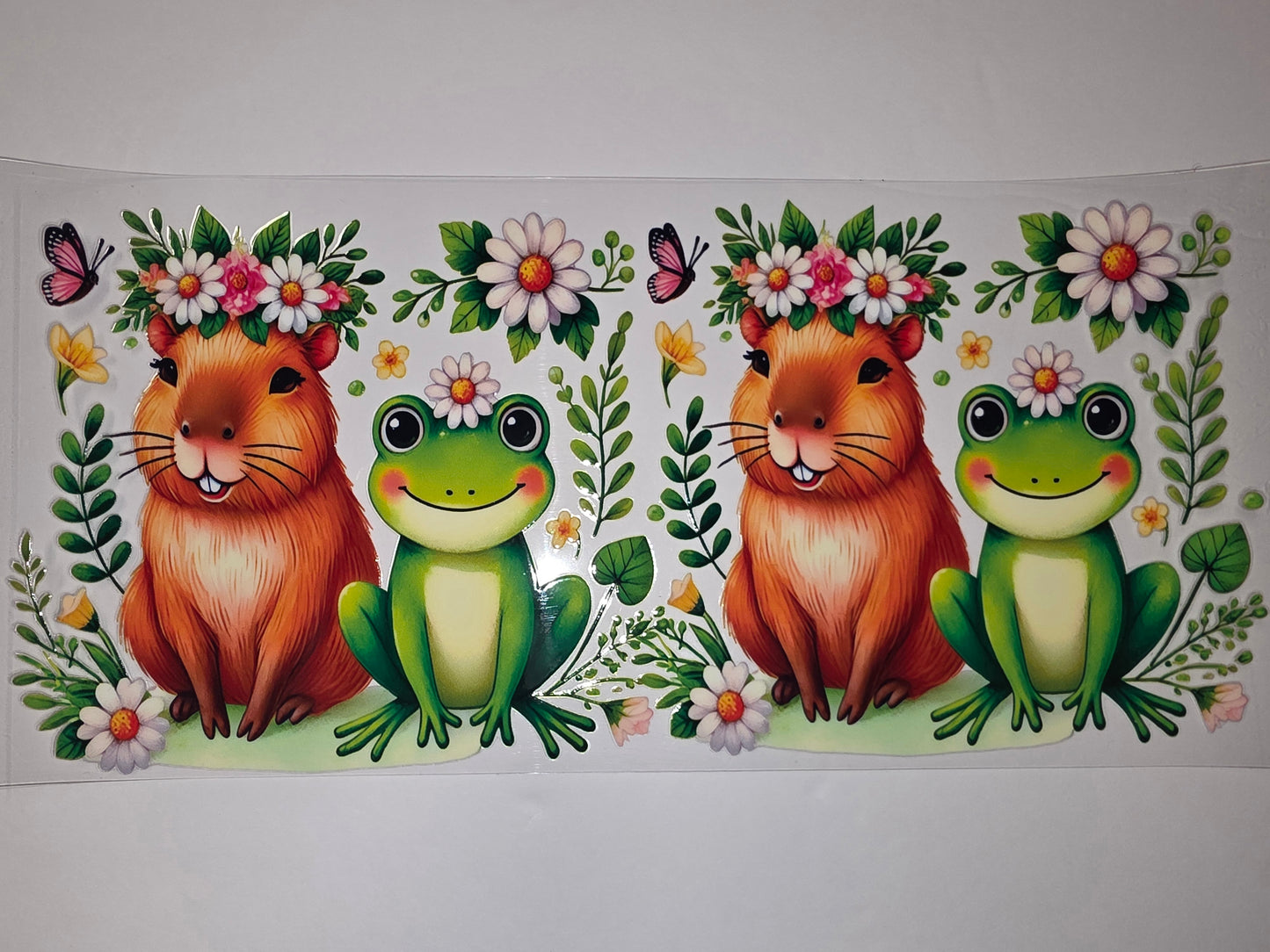 Cute Capybara & Frog Tumbler Wrap | Floral Garden Design | Sublimation Cup Decal